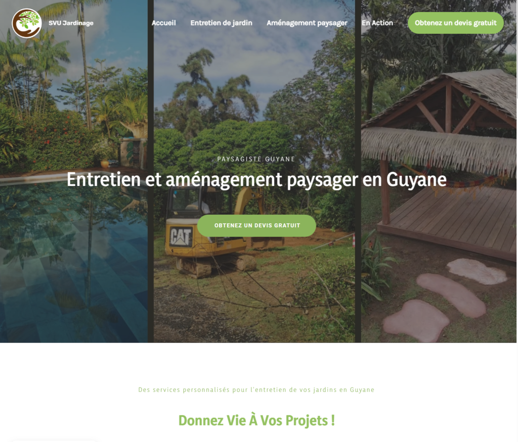 Création de l'update du site internet de svu jardinage, des jardiniers en guyane, présentation du site web